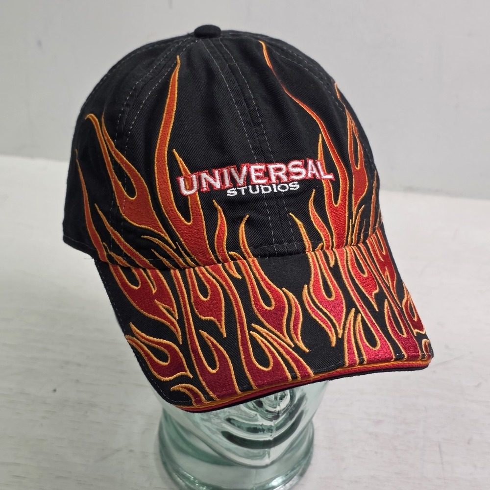 Vintage Universal Studios Florida Black Orange Flames Strapback Hat Adjustable‎